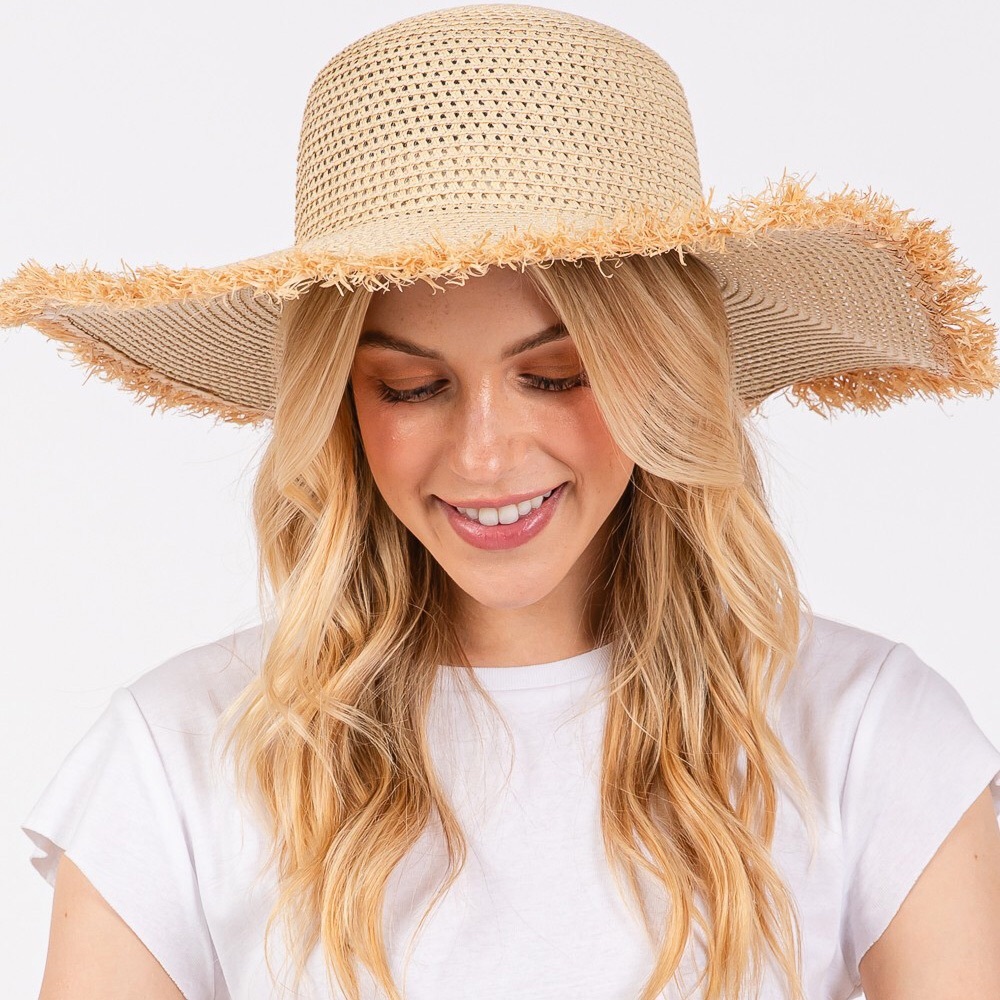 Natural Frayed Straw Floppy Hat